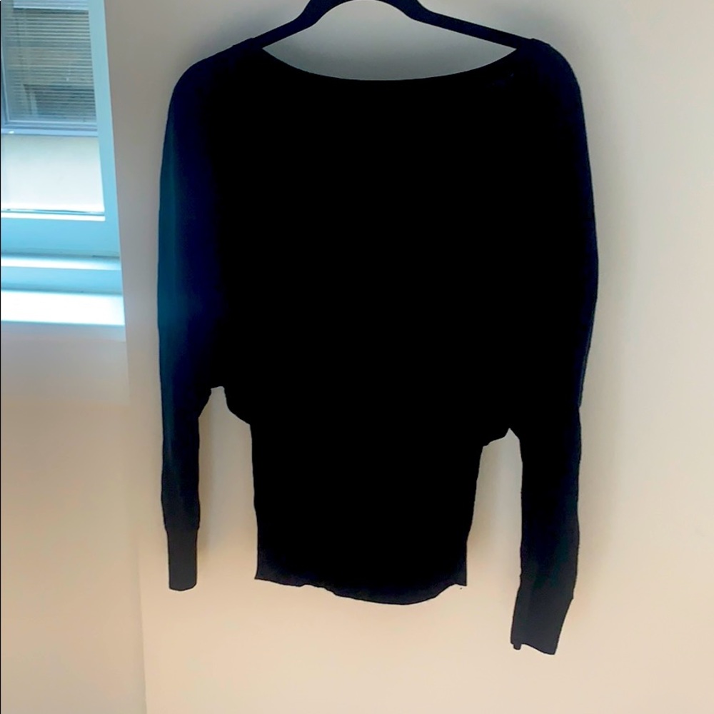 LOFT Black Ribbed Drop Shoulder Sweater